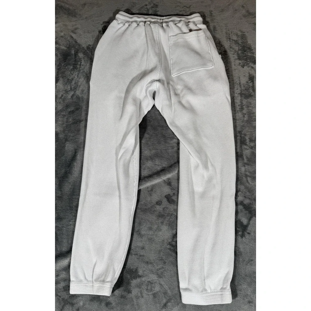YoungLA Pants Mens Medium Gray Thermal Waffle Knit Joggers Pockets Elastic Waist